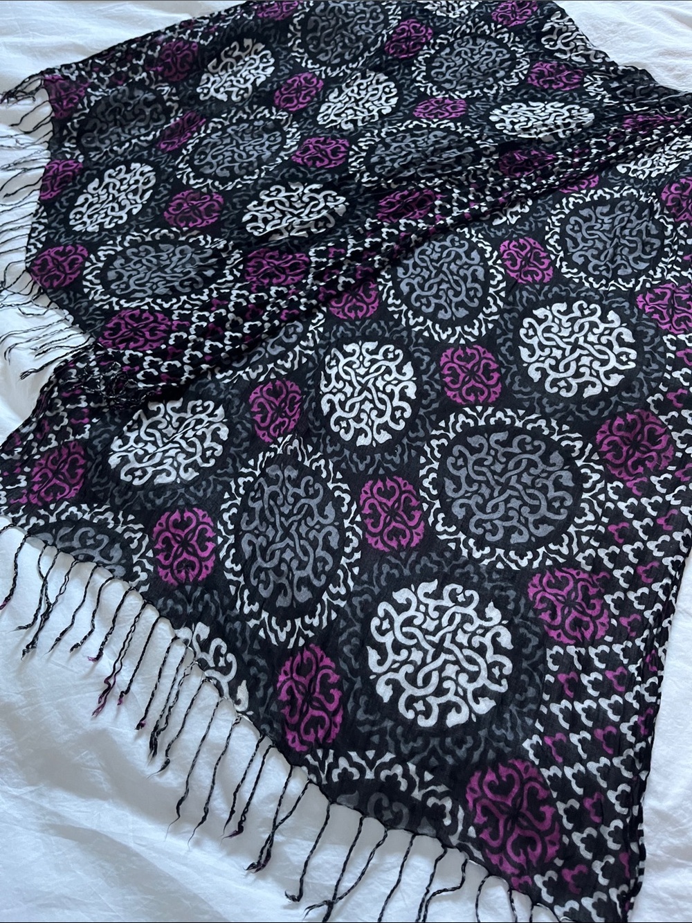 Vera Bradley Soft Fringe Scarf in Canterberry Magenta Medallion Motif Pattern
